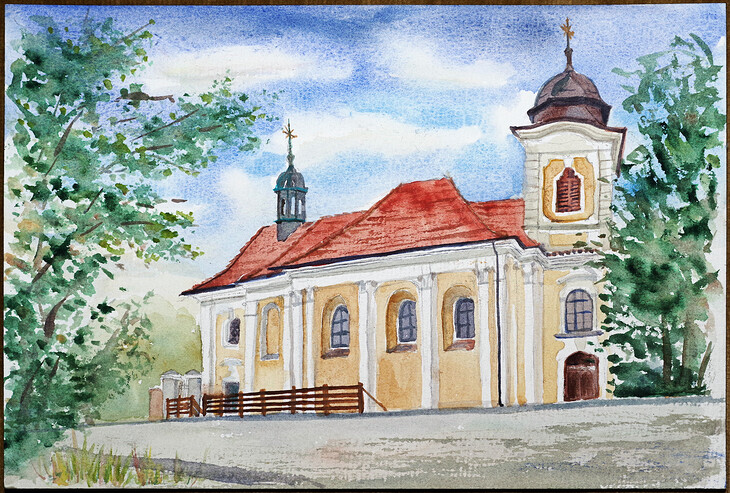 Obrázek kostela v Uněticích