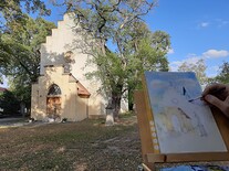 Malování kostela v Roztokách