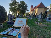 Malování kostela v Noutonicích