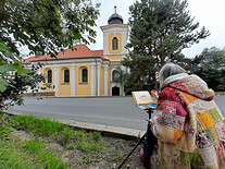 Malování kostela v Uněticích