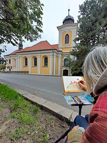 Malování kostela v Uněticích