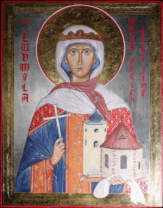 Zlato a paládium se leskne na ikoně sv. Ludmily