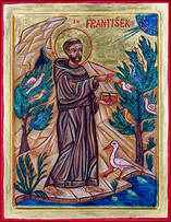 sv. František 23x30cm (ikonu pod vedením Kateřiny a s její pomocí psal František)