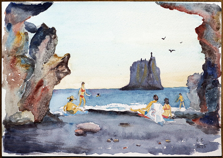 Stromboli pláž z jeskyně