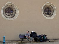 In front of the church in Saint Gengoux