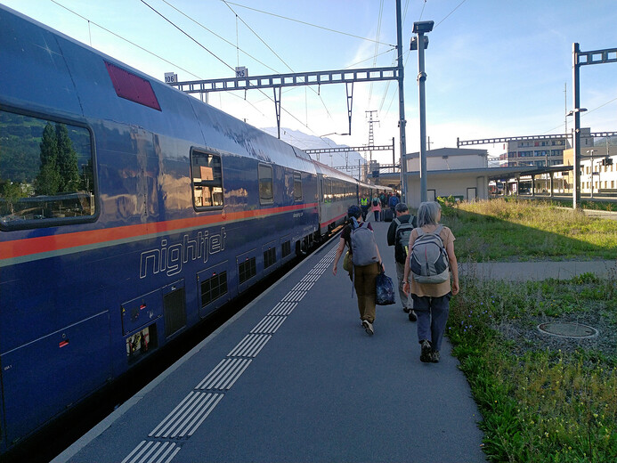 Buchs ve Švýcarsku, přestupujeme ze spacího vlaku